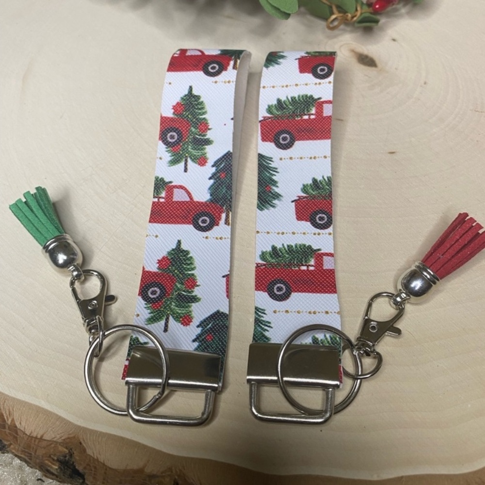 Red Christmas Pick-up Truck Keychain Wristlet (price is for 1)